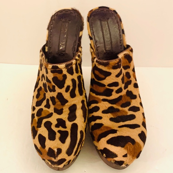 Prada Shoes - Prada Leopard Print Leather Mules Sz 10 GUC